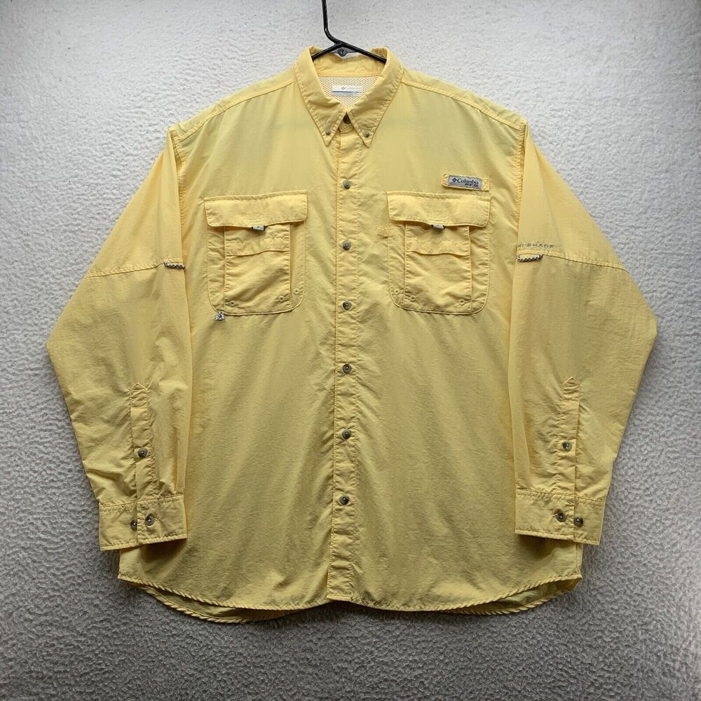 Columbia PFG Bahama II Shirt Mens XXL 2XL Yellow Vented Fly Fishing Outdoors Dad